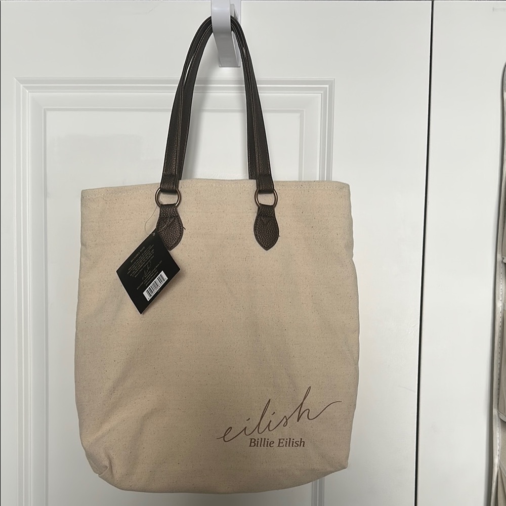 Cream Tote Bag with Brown Handles